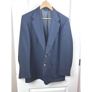 Winthrop & Wales Mens Navy Blue Blazer Gold Crest Two Button Sport Coat 40R